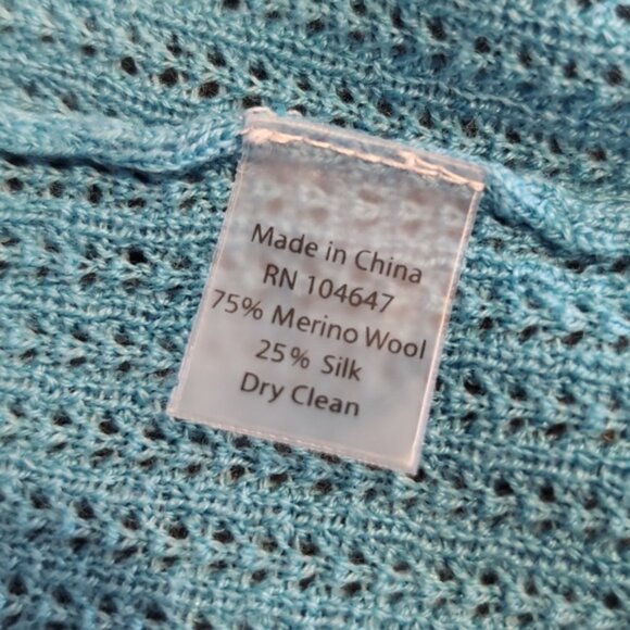 Kinross Cashmere Aqua Knit Cardigan Merino Wool Silk Open Front Shawl Collar - Picture 11 of 12